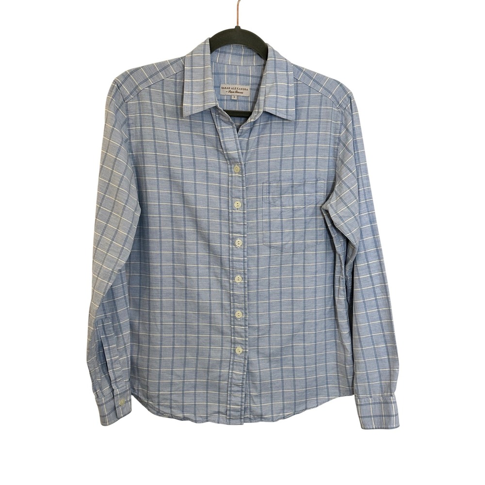 Sarah Alexandra Weekend Cotton Button‎ Down Shirt Size 6 Blue Windowpane Plaid